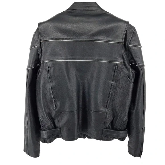 Wilsons Leather Mens XL Black Leather Biker Cafe Racer Moto Jacket - Picture 2 of 10